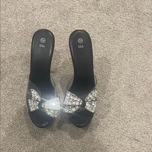 Elegant Black Women's Sandals with Crystal Accents